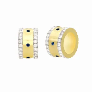 14k Gold Diamond & Blue Sapphire Rondelle Bead / Roundel Bead 5.80x9mm