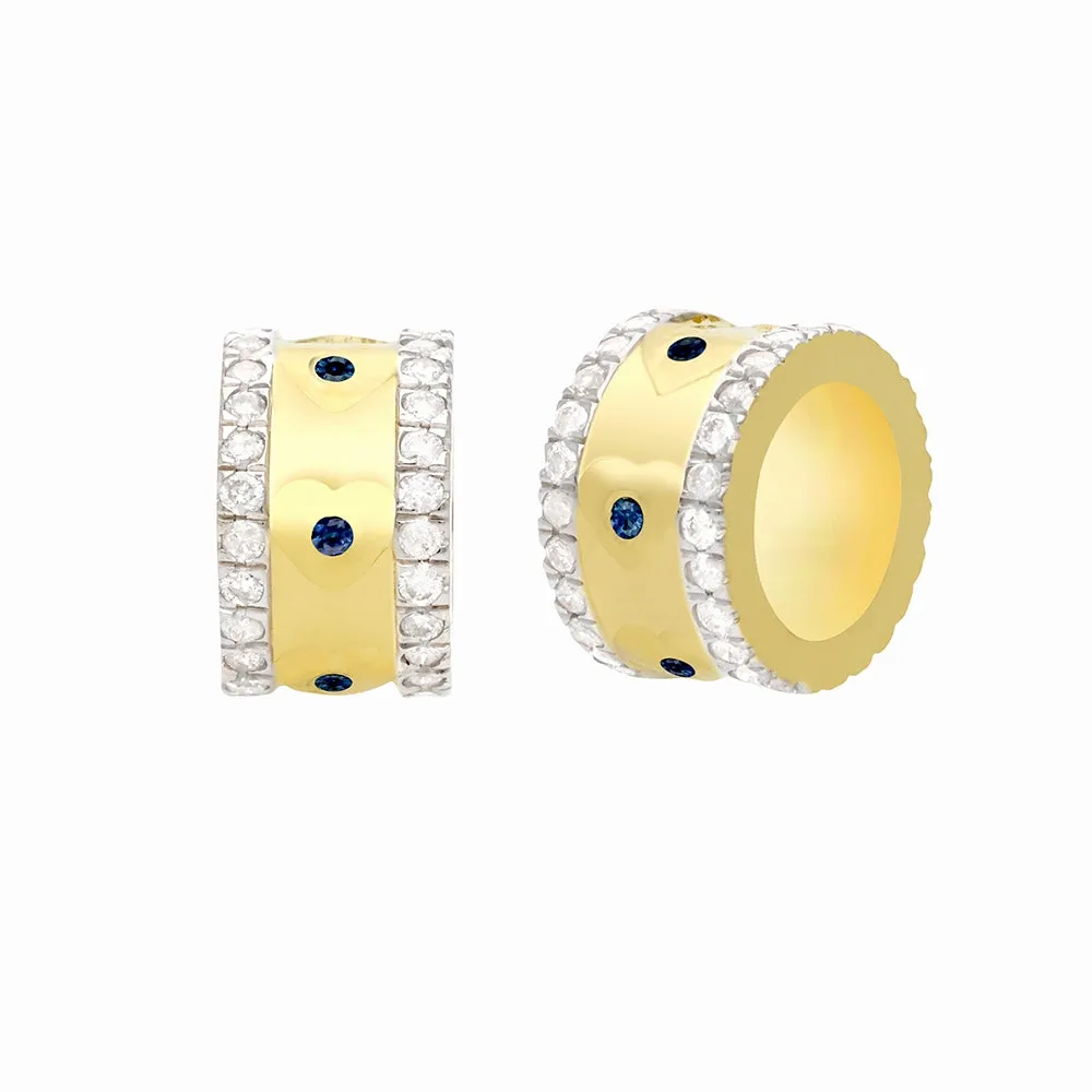 14k Gold Diamond & Blue Sapphire Rondelle Bead / Roundel Bead 5.80x9mm