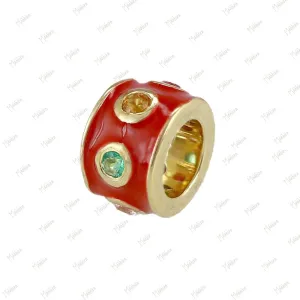 14k Gold Red Enamel Multicolor Sapphire Rondelle Bead / Roundel Bead Charm 4.70x7mm