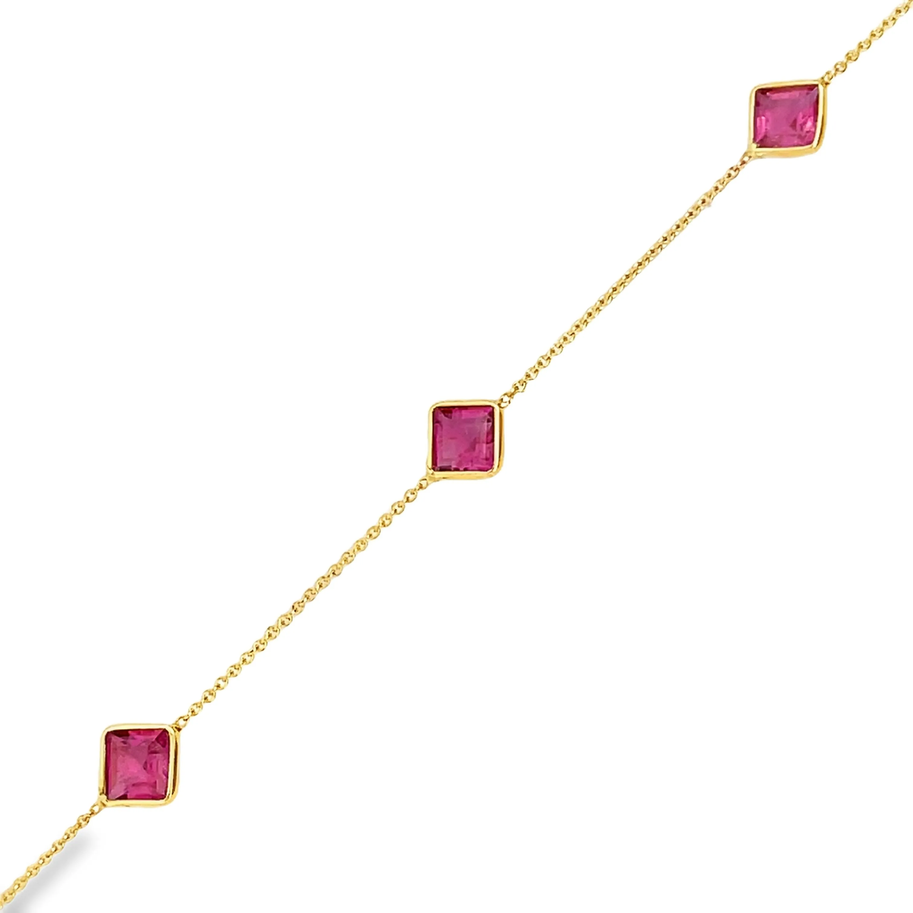 14K Minimal Princess Cut Pink Sapphire Bracelet