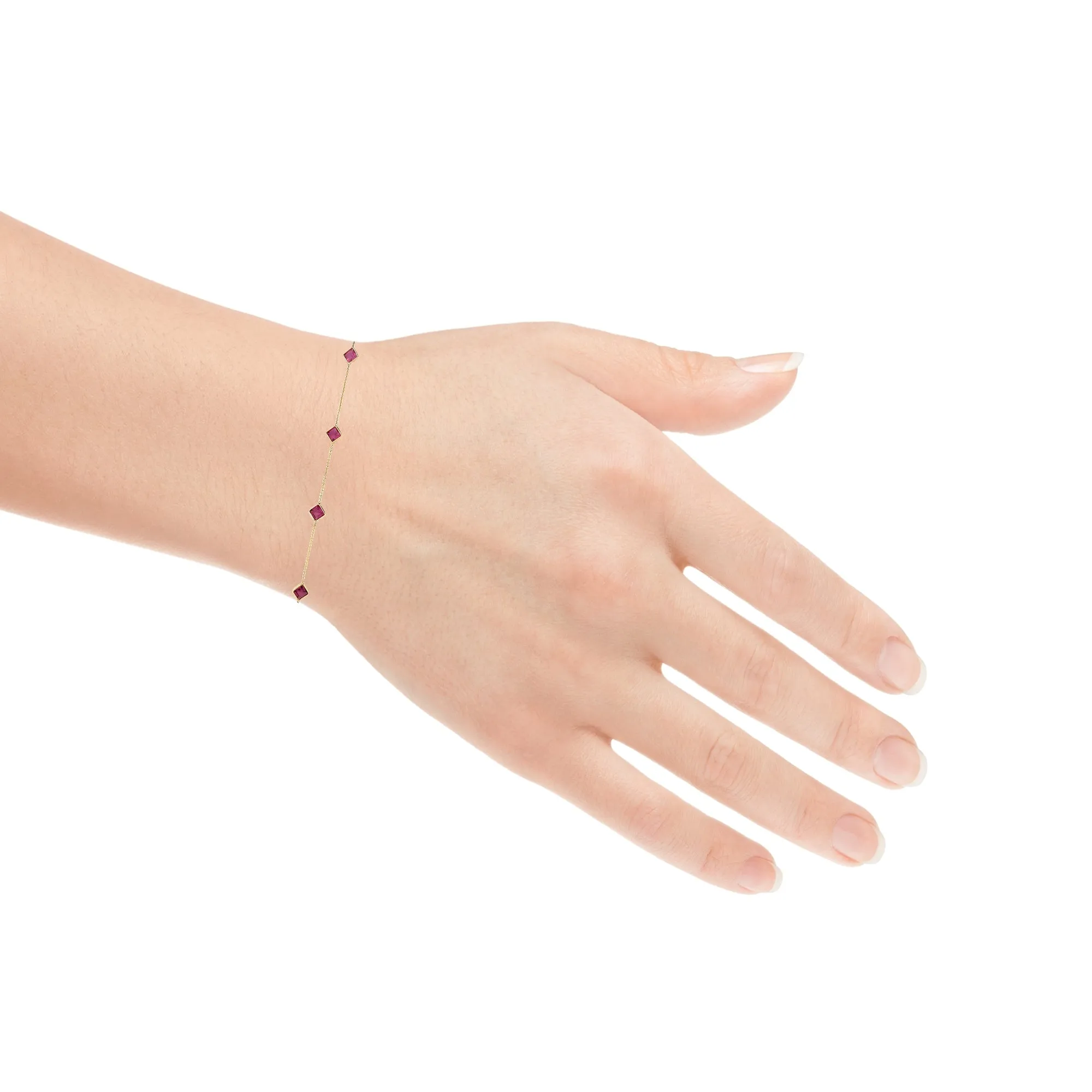 14K Minimal Princess Cut Pink Sapphire Bracelet