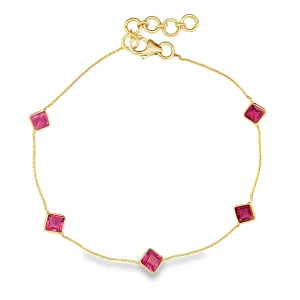 14K Minimal Princess Cut Pink Sapphire Bracelet