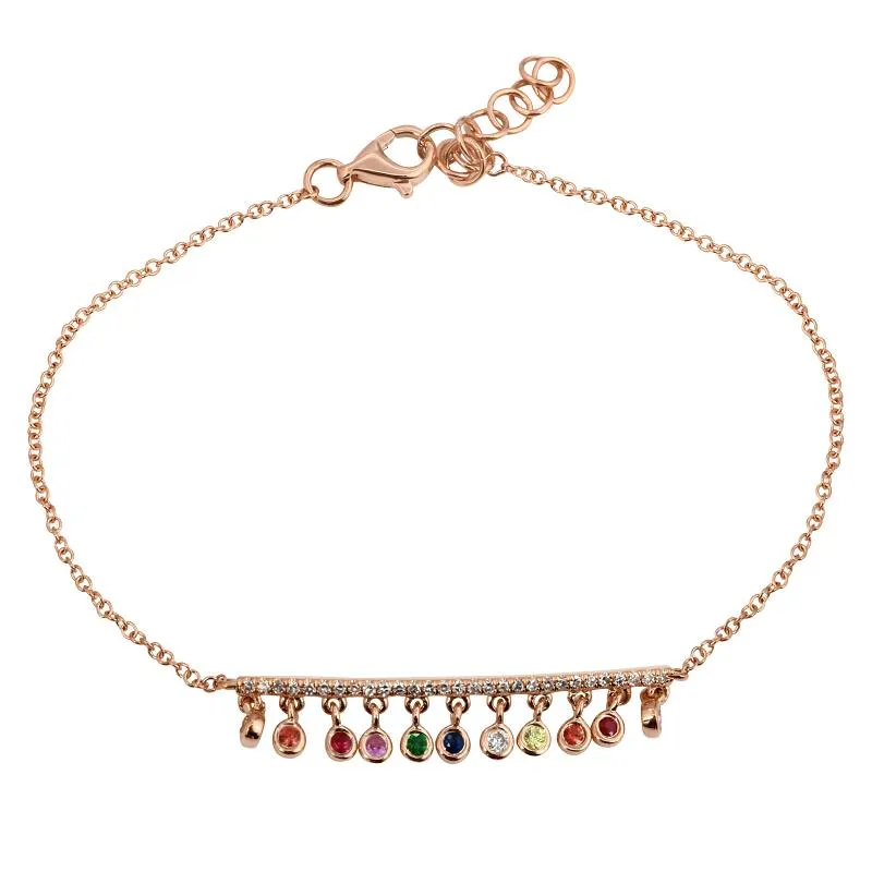14K Yellow Gold Dangling Multi-Sapphire Rainbow Bracelet