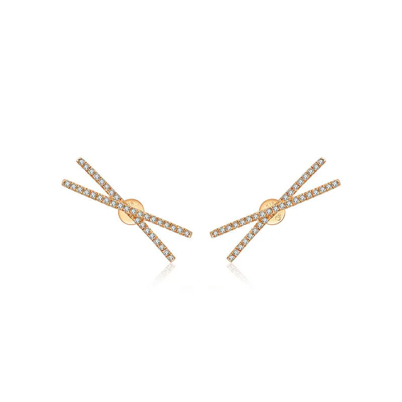18k Gold Cross Diamond Earring
