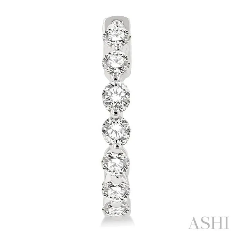 2 ctw Interior and Exterior Single Prong Set Round Cut Diamond Fashion Hoop Earring in 14K White Gold