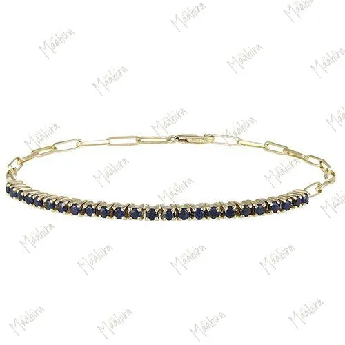 2mm Blue Sapphire & Half Chain Bracelet Length 7"