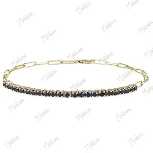 2mm Blue Sapphire & Half Chain Bracelet Length 7"