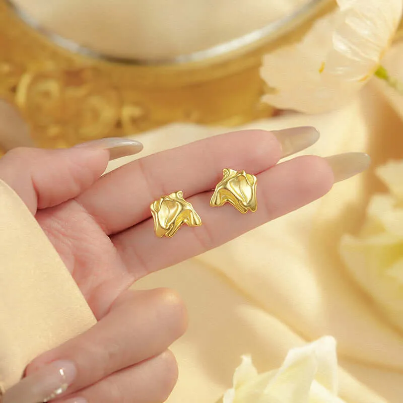 925 Silver Irregular Geometric Pleated Earrings
