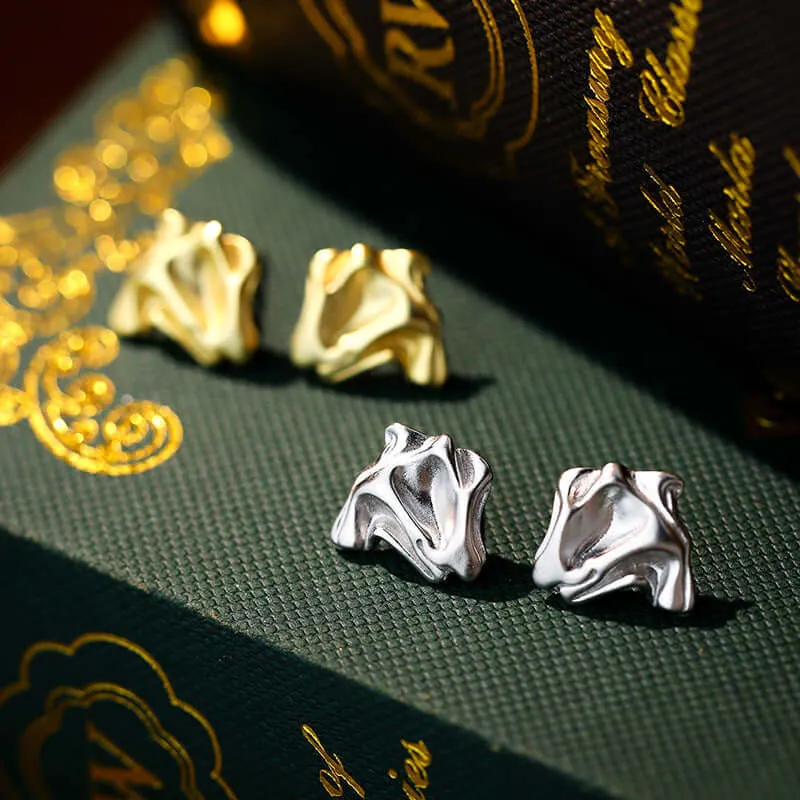 925 Silver Irregular Geometric Pleated Earrings