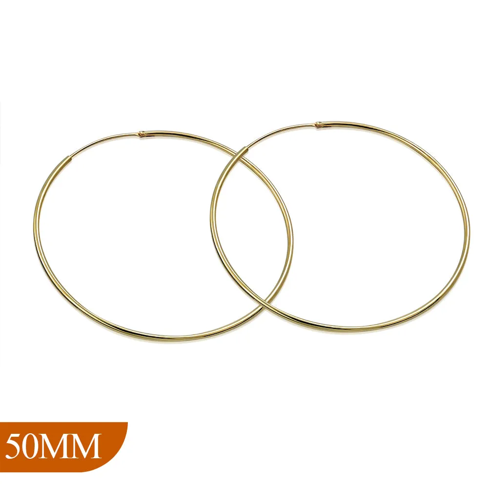 925 Sterling Silver Hoop Earrings for Women Lightweight Endless Silver Thin Hoops 50MM 2" Inch