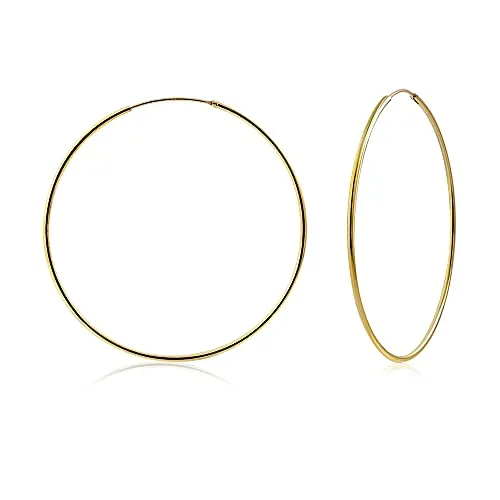 925 Sterling Silver Hoop Earrings for Women Lightweight Endless Silver Thin Hoops 50MM 2" Inch