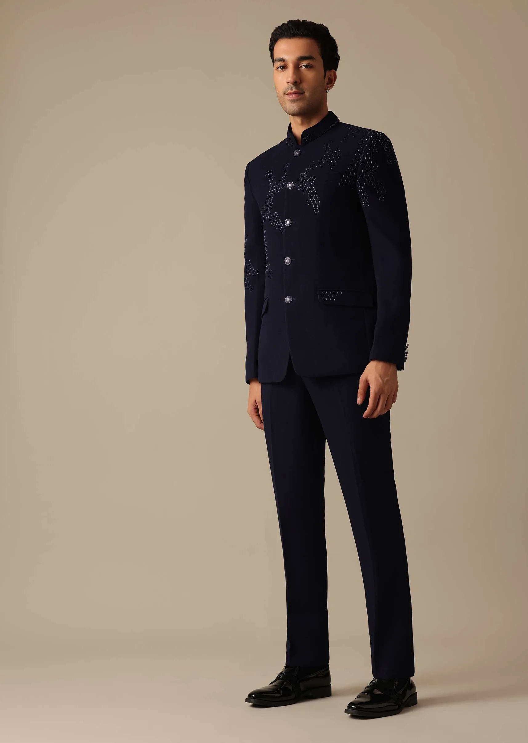 Blue Embroidered Bandhgala Jodhpuri Suit