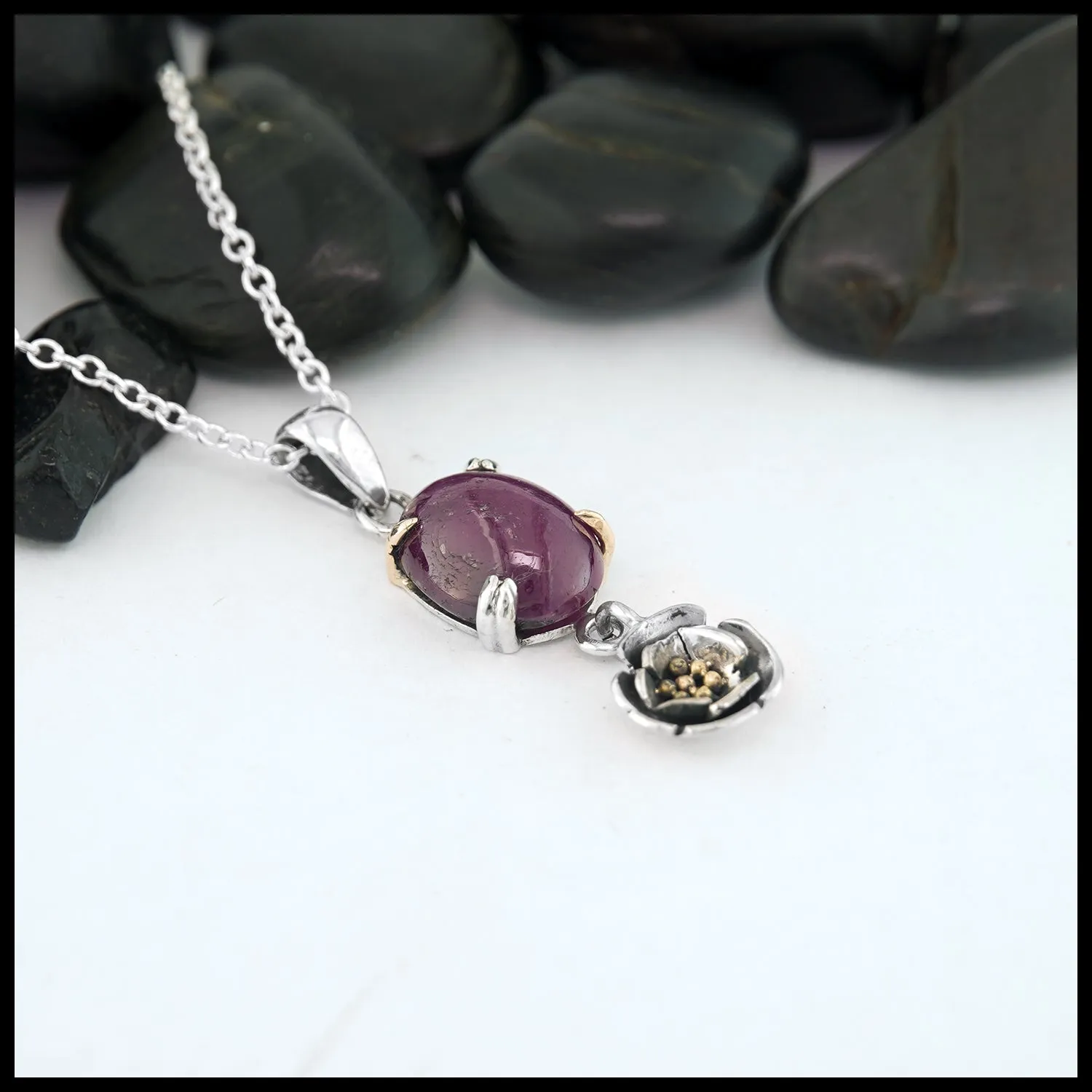 Cabochon Ruby Floral Pendant