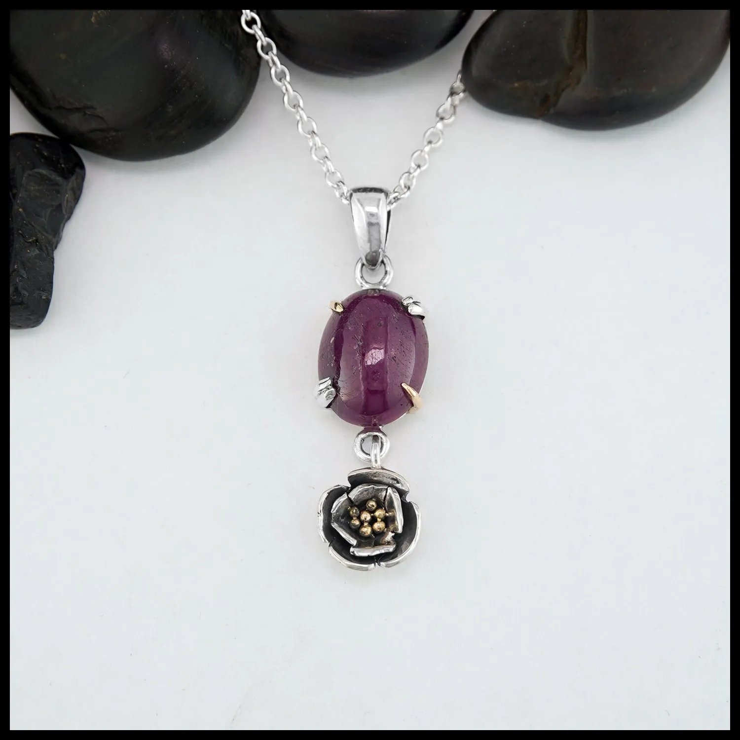 Cabochon Ruby Floral Pendant