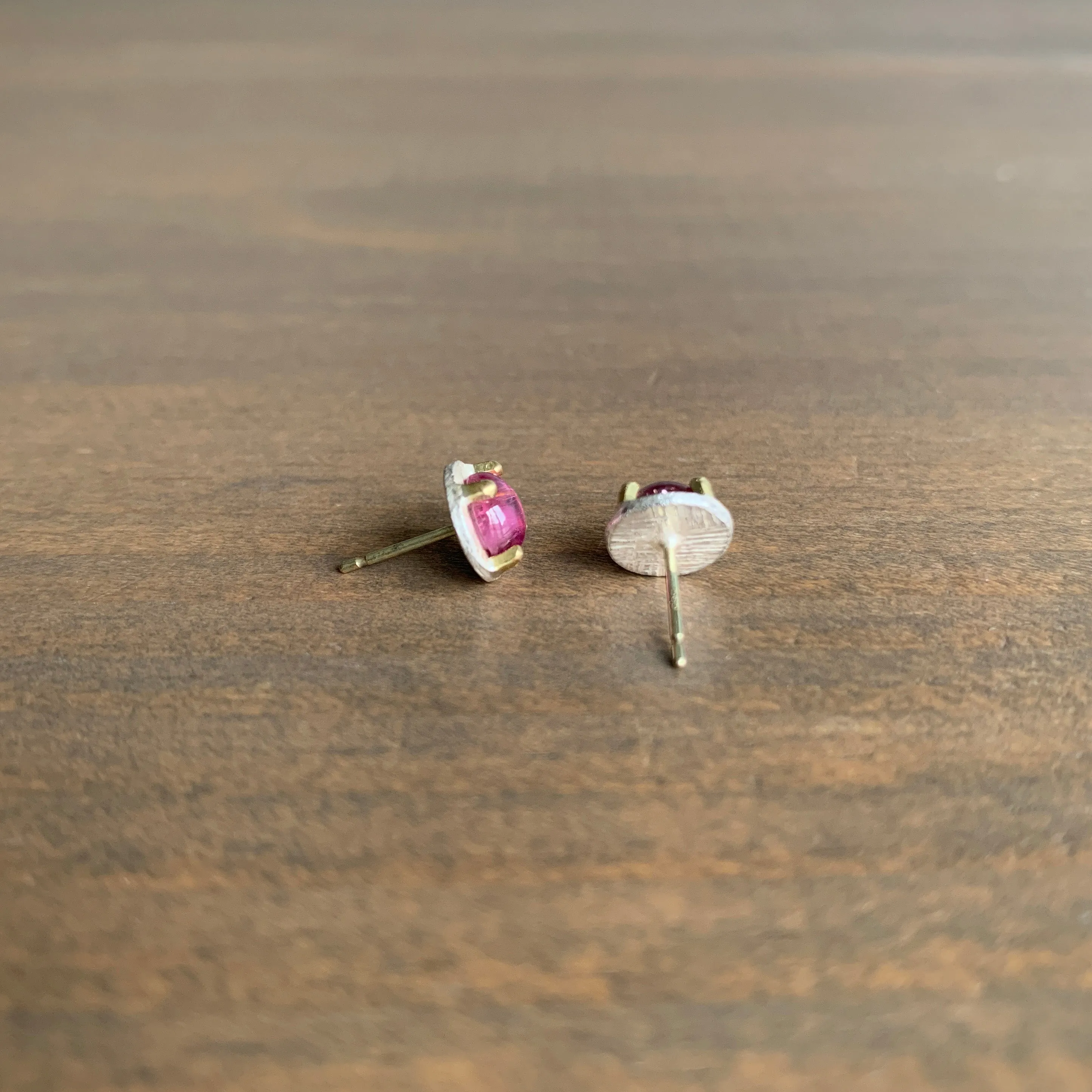 Carved Prong Set Pink Tourmaline Studs