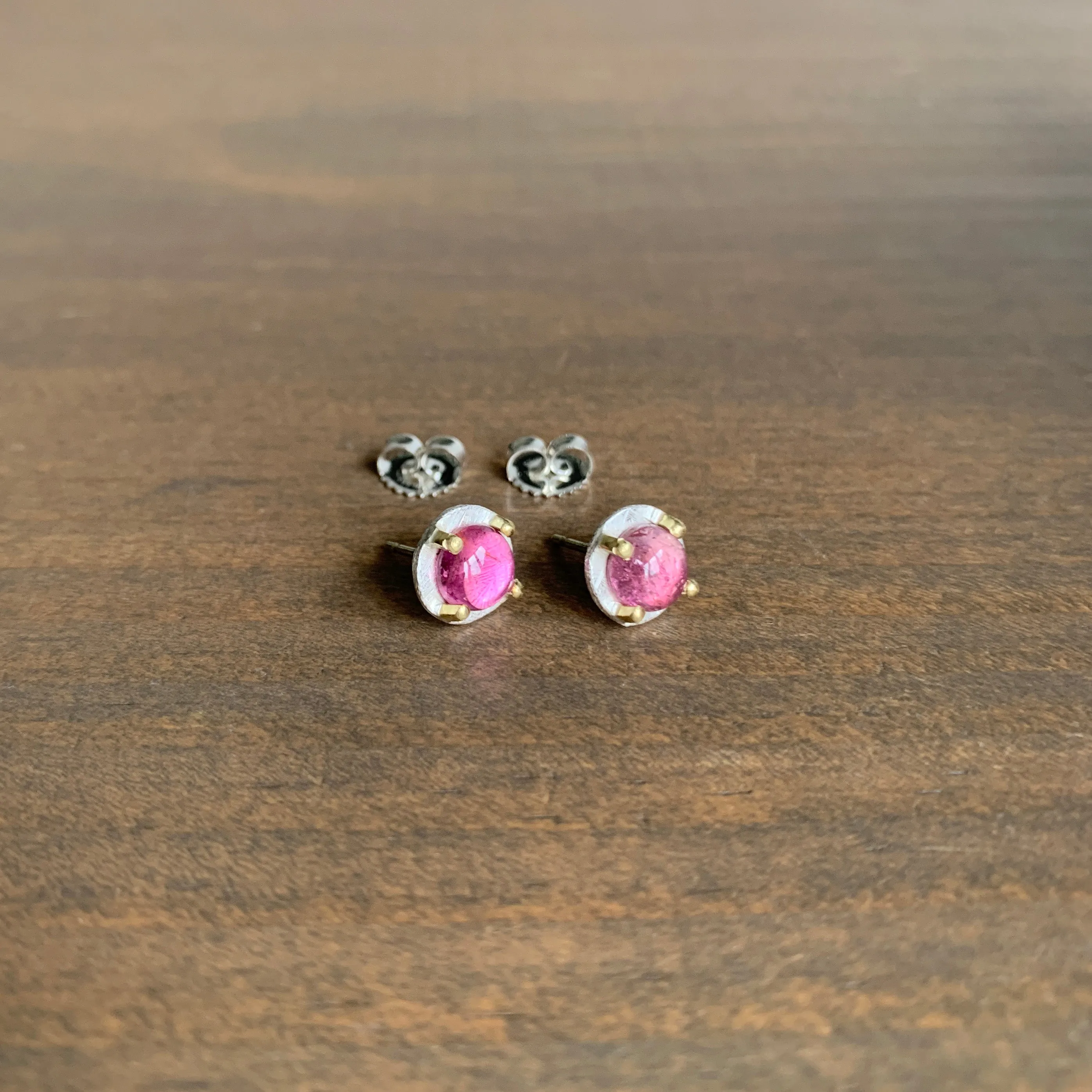 Carved Prong Set Pink Tourmaline Studs