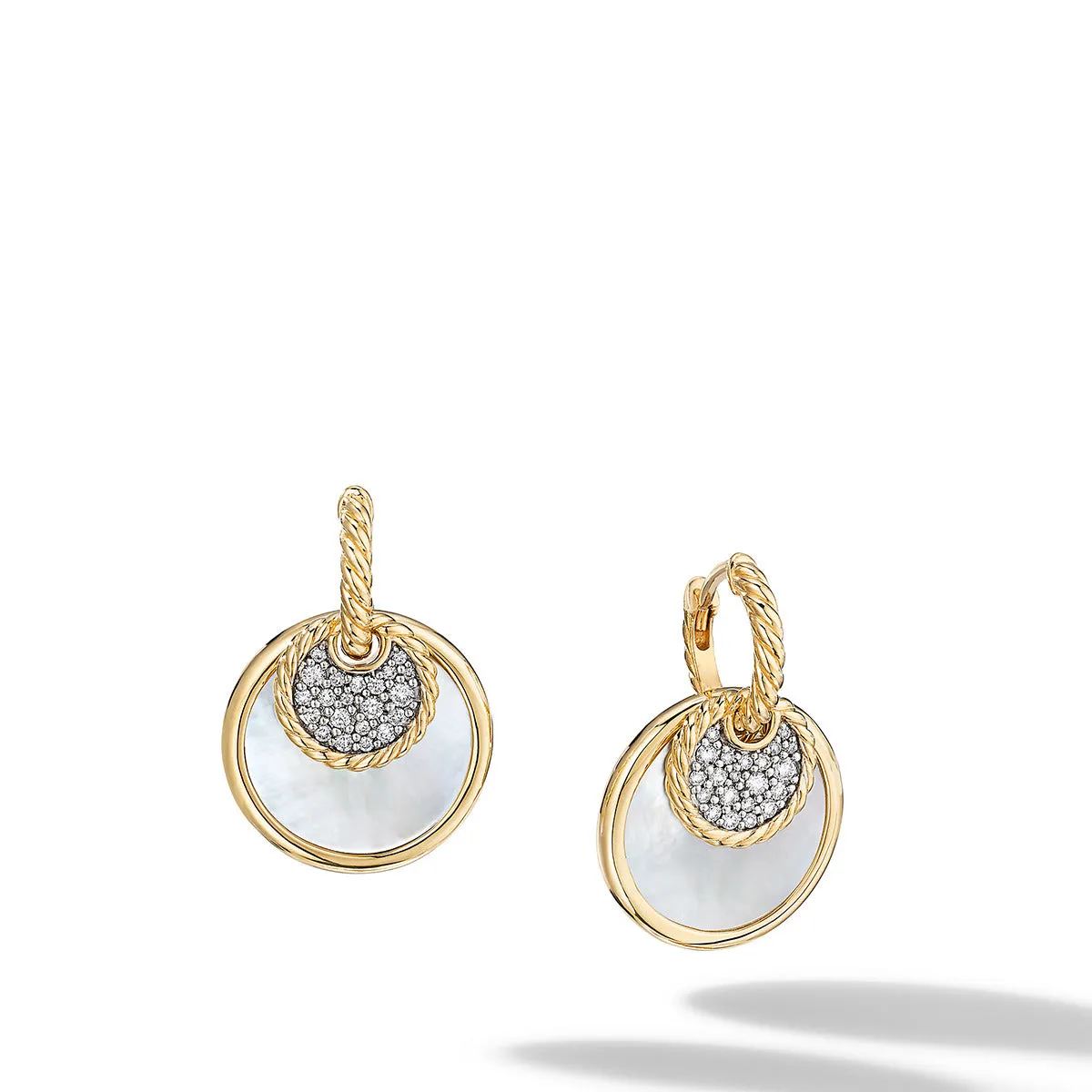 Convertible Drop Earrings with Black Onyx and Mother of Pearl and Pave Diamonds