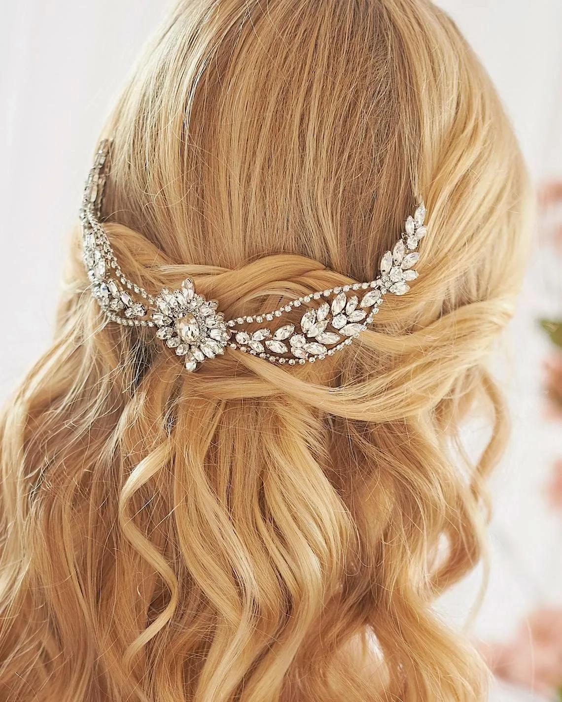 Crystal bridal comb silver, statement reverse or back headband