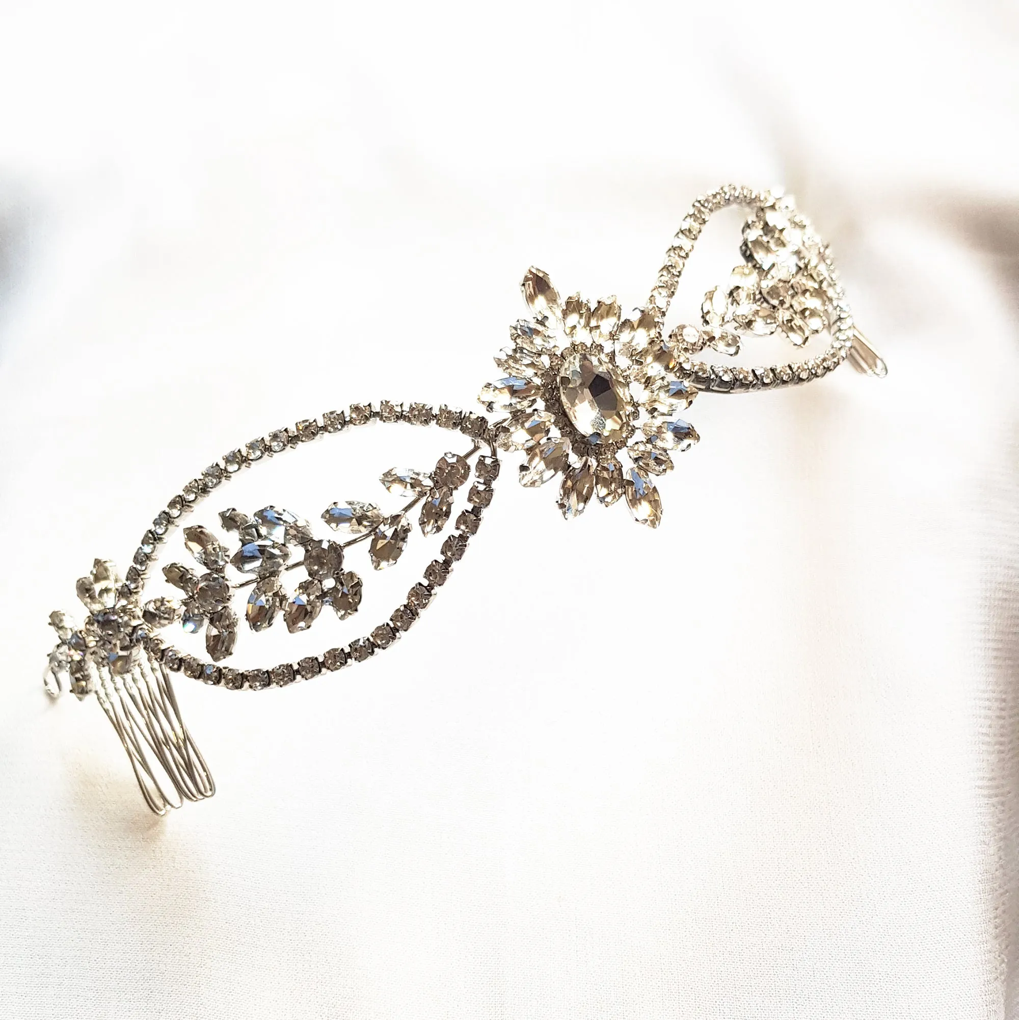 Crystal bridal comb silver, statement reverse or back headband