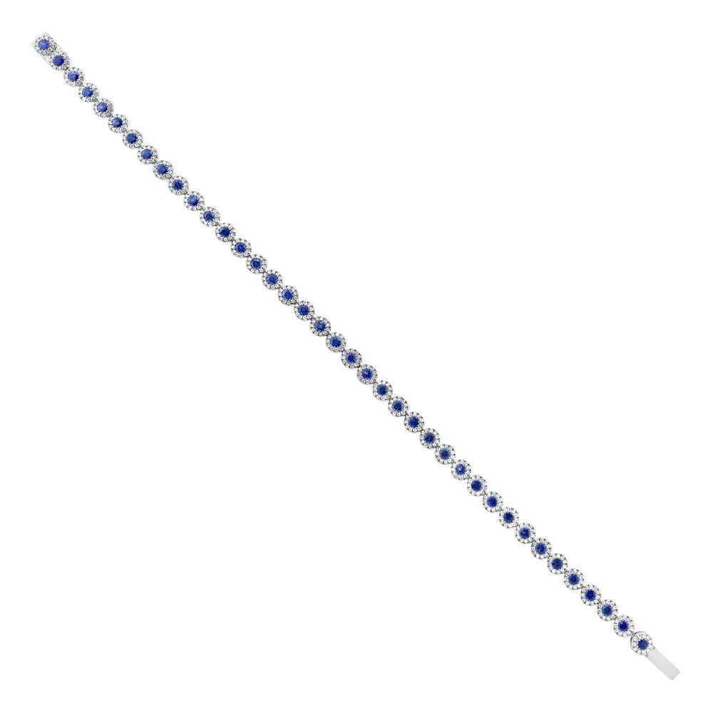 Diamond & 2.44ct Blue Sapphire 14k White Gold Lady's Bracelet - 1.22ct