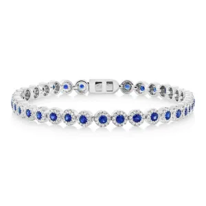 Diamond & 2.44ct Blue Sapphire 14k White Gold Lady's Bracelet - 1.22ct