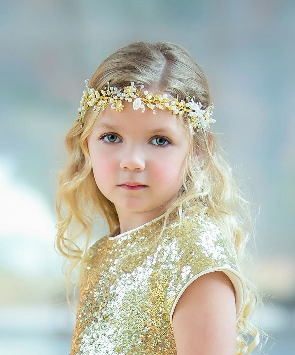 Girls Satin Gold Embellishments Hair Wreath Tiara