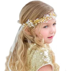 Girls Satin Gold Embellishments Hair Wreath Tiara