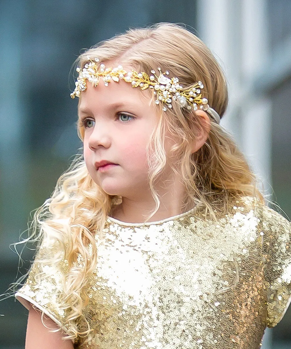 Girls Satin Gold Embellishments Hair Wreath Tiara