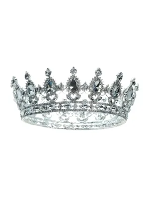 Girls Silver Rhinestone Wedding Pageant King Crown Tiara