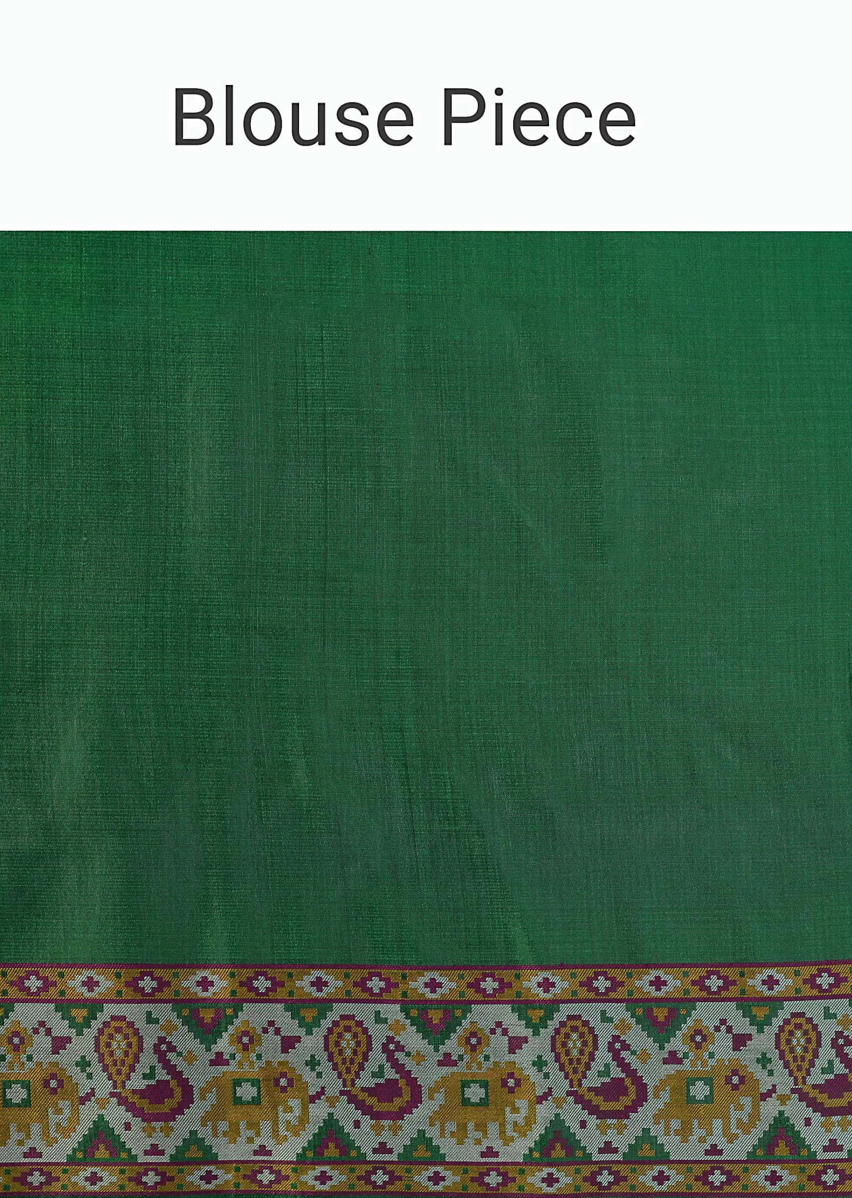 Green Handloom Katan Silk Banarasi Ikat Patola Weave Saree With Unstitched Blouse Piece