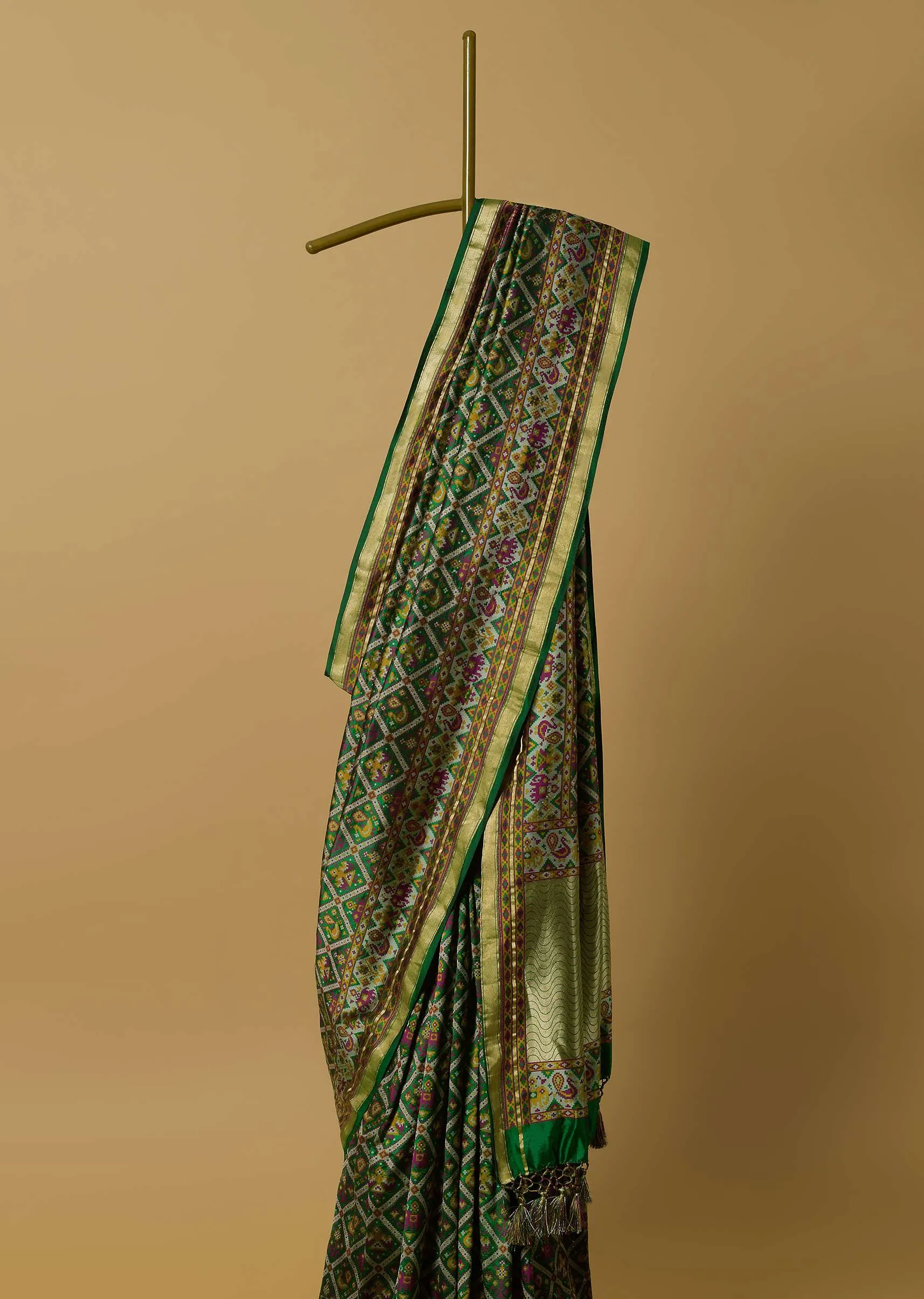 Green Handloom Katan Silk Banarasi Ikat Patola Weave Saree With Unstitched Blouse Piece