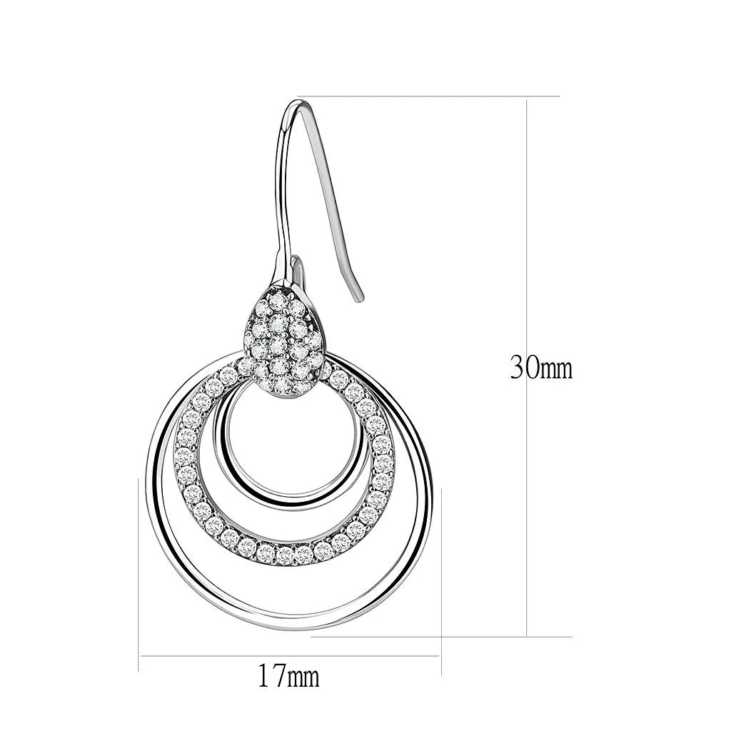 High polished (no plating) Stainless Steel Earrings with AAA Grade CZ in Clear for Women Clear Stone Color Style DA099