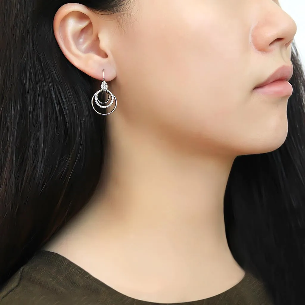 High polished (no plating) Stainless Steel Earrings with AAA Grade CZ in Clear for Women Clear Stone Color Style DA099