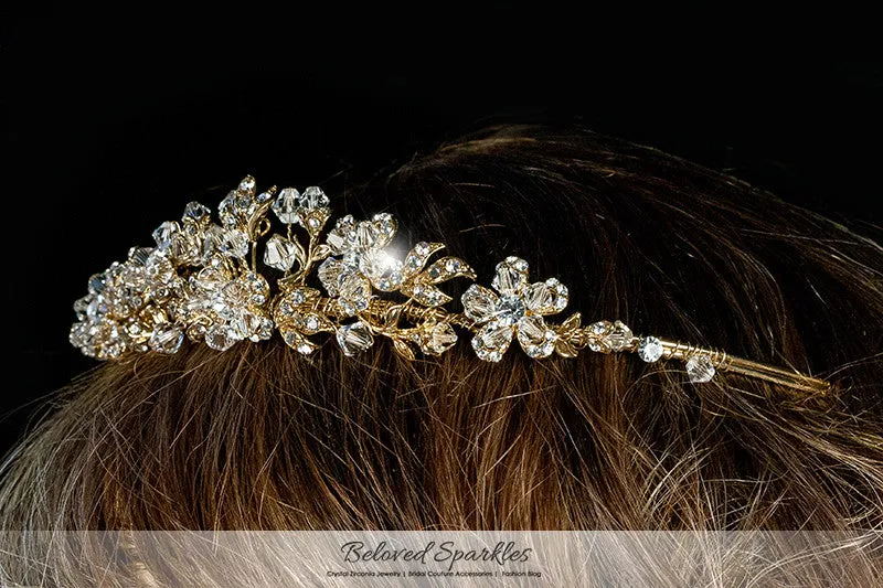 Judith Floral Cluster Gold Tiara | Swarovski Crystal