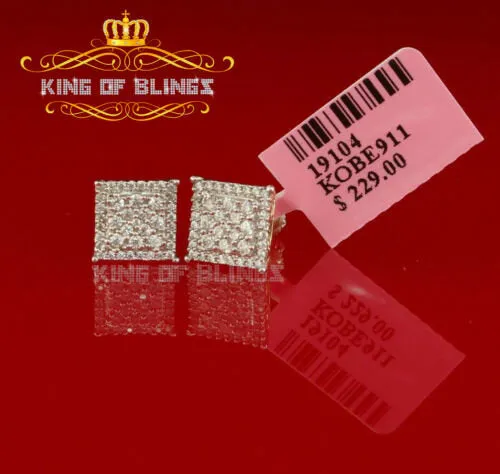 King of Blings- Aretes Para Hombre 925 White Silver 0.96ct Cubic Zirconia Square Women Earring