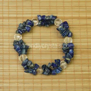 Lapis Chip Stretch Bracelet with Quartz bead