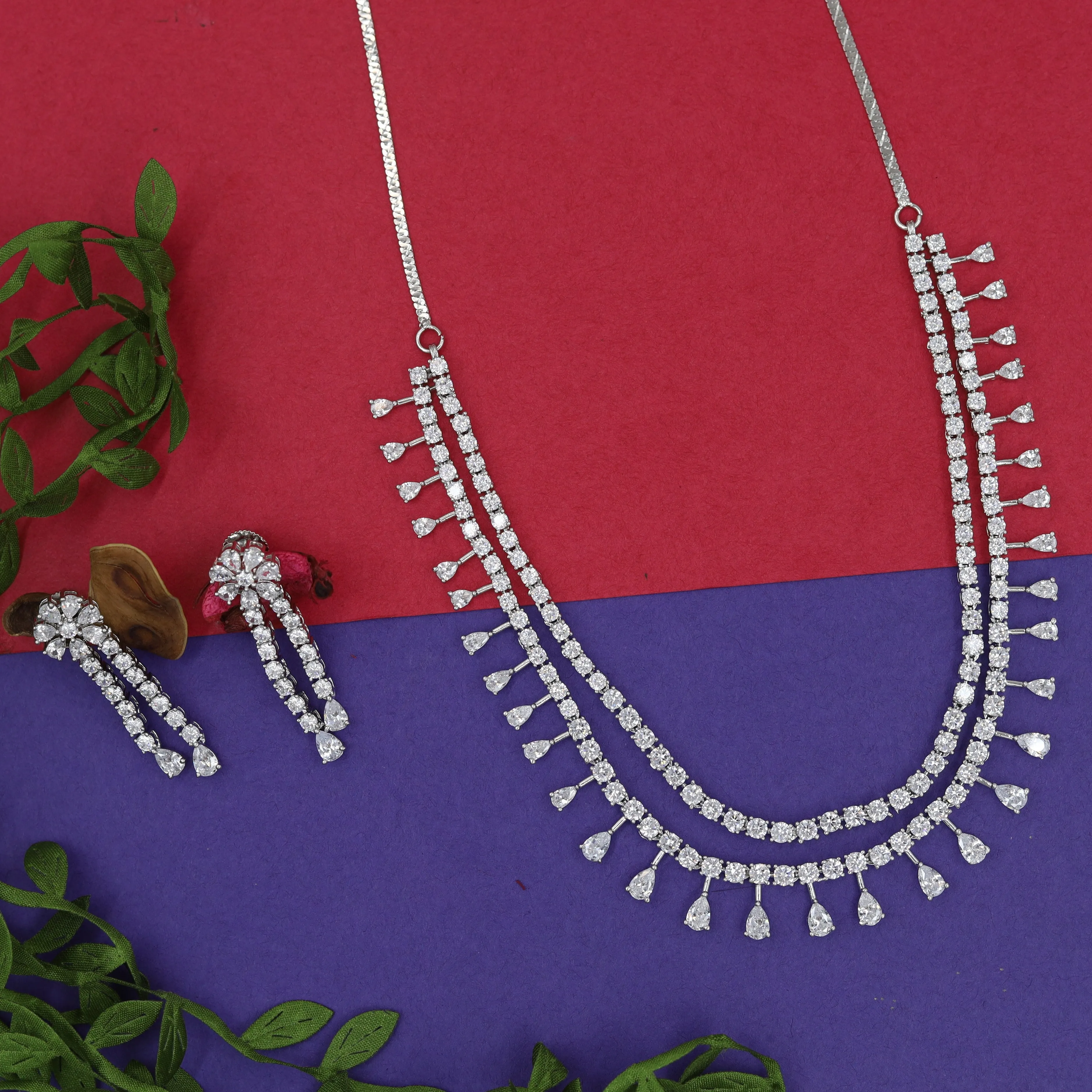Layered Zircon/AD Necklace Set 15855-28