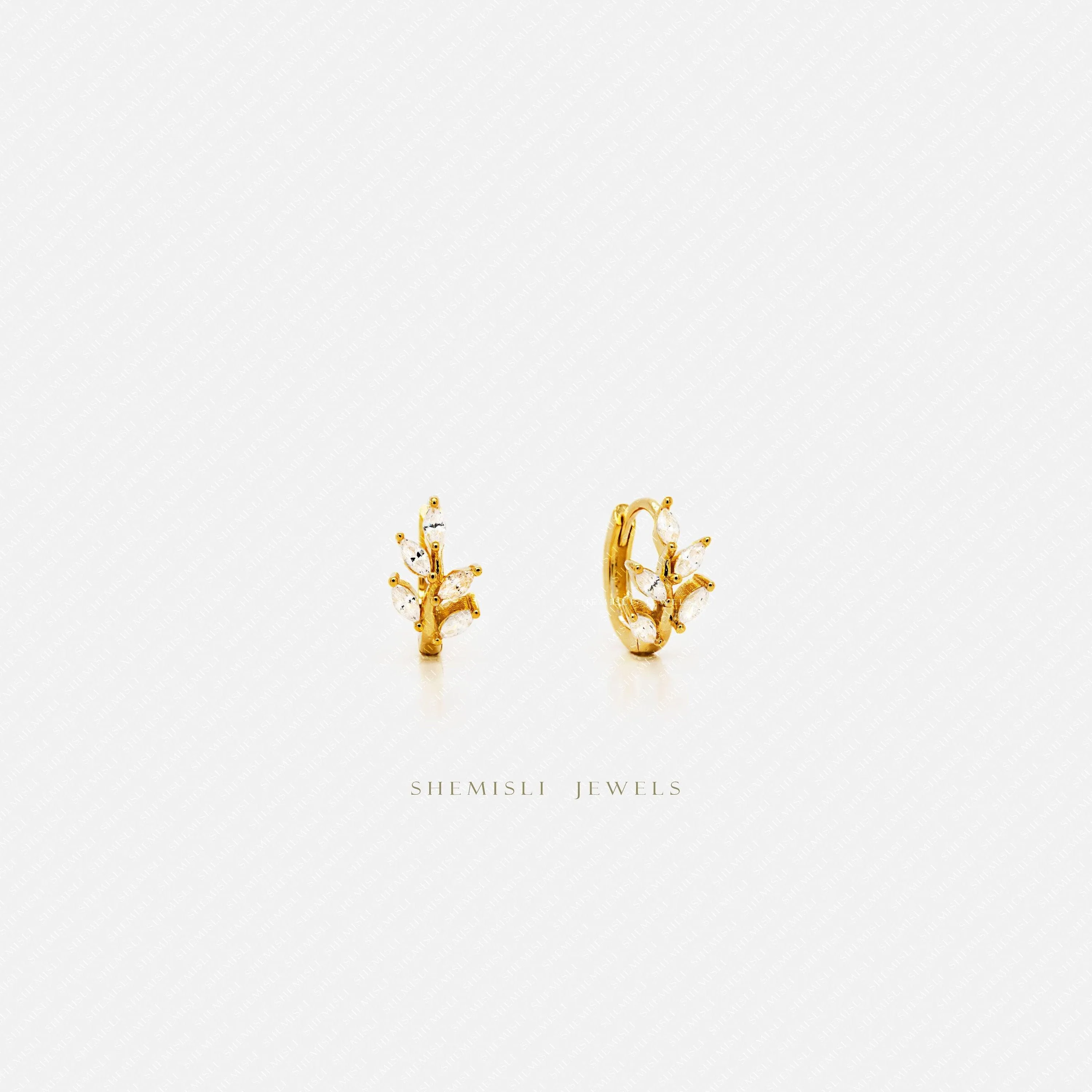 Leaf CZ Hoop Earrings, Olive Leaf Huggies, Gold, Silver SHEMISLI - SH008 LR