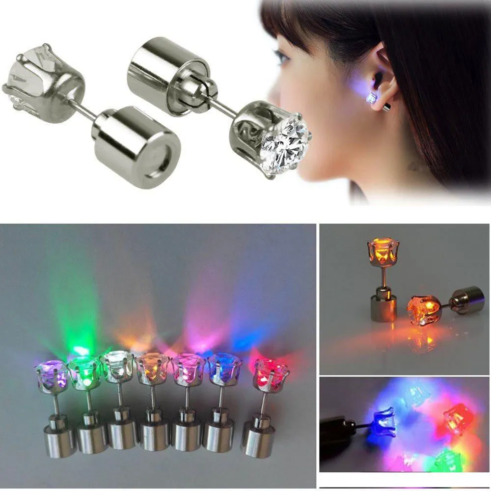 Light Up LED earrings Studs Flashing Blinking Stainless Steel Earrings Studs Dance Party Accessories unisex for Men Women 1 Pair