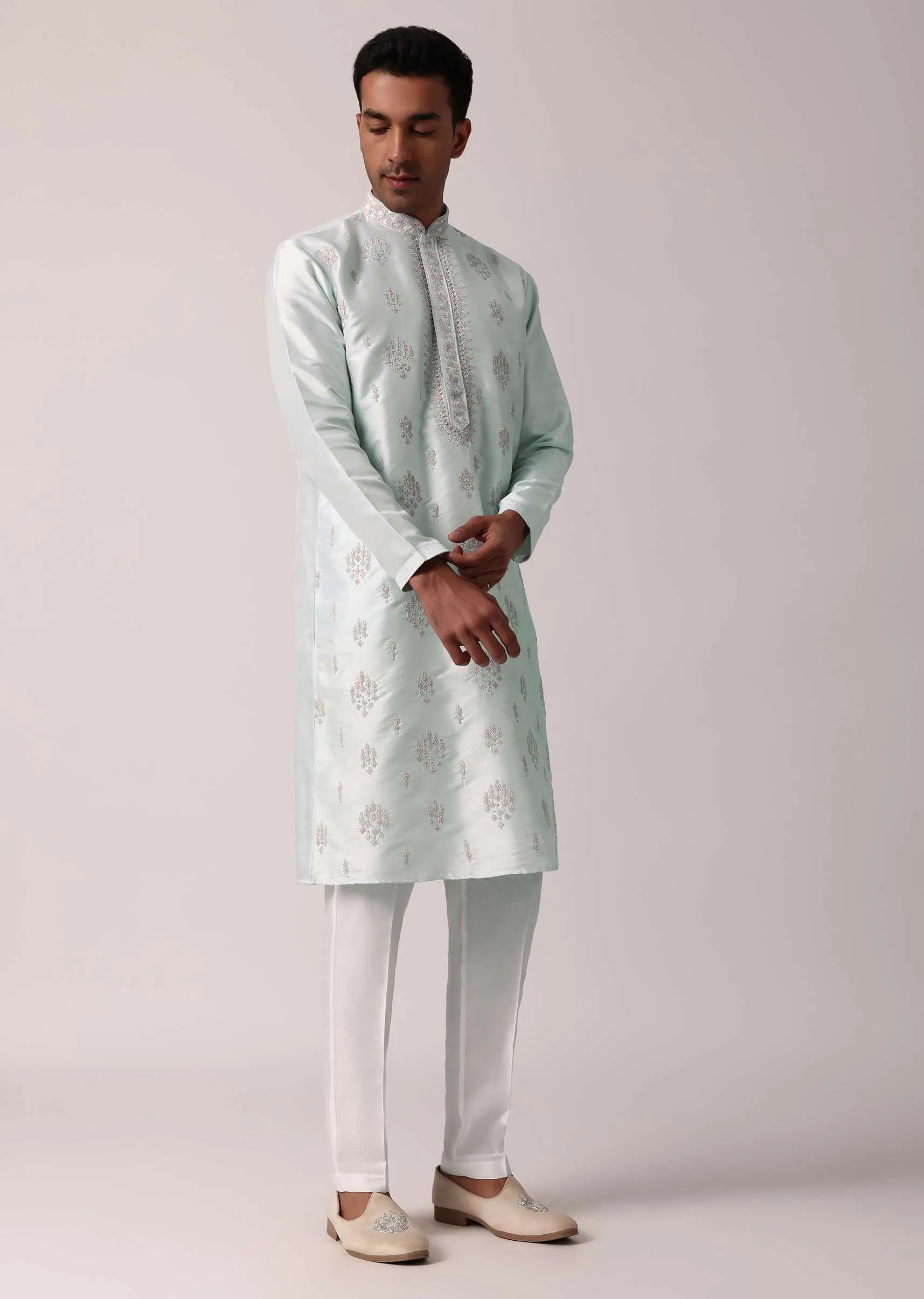 Majestic Blue Silk Kurta Set For Men