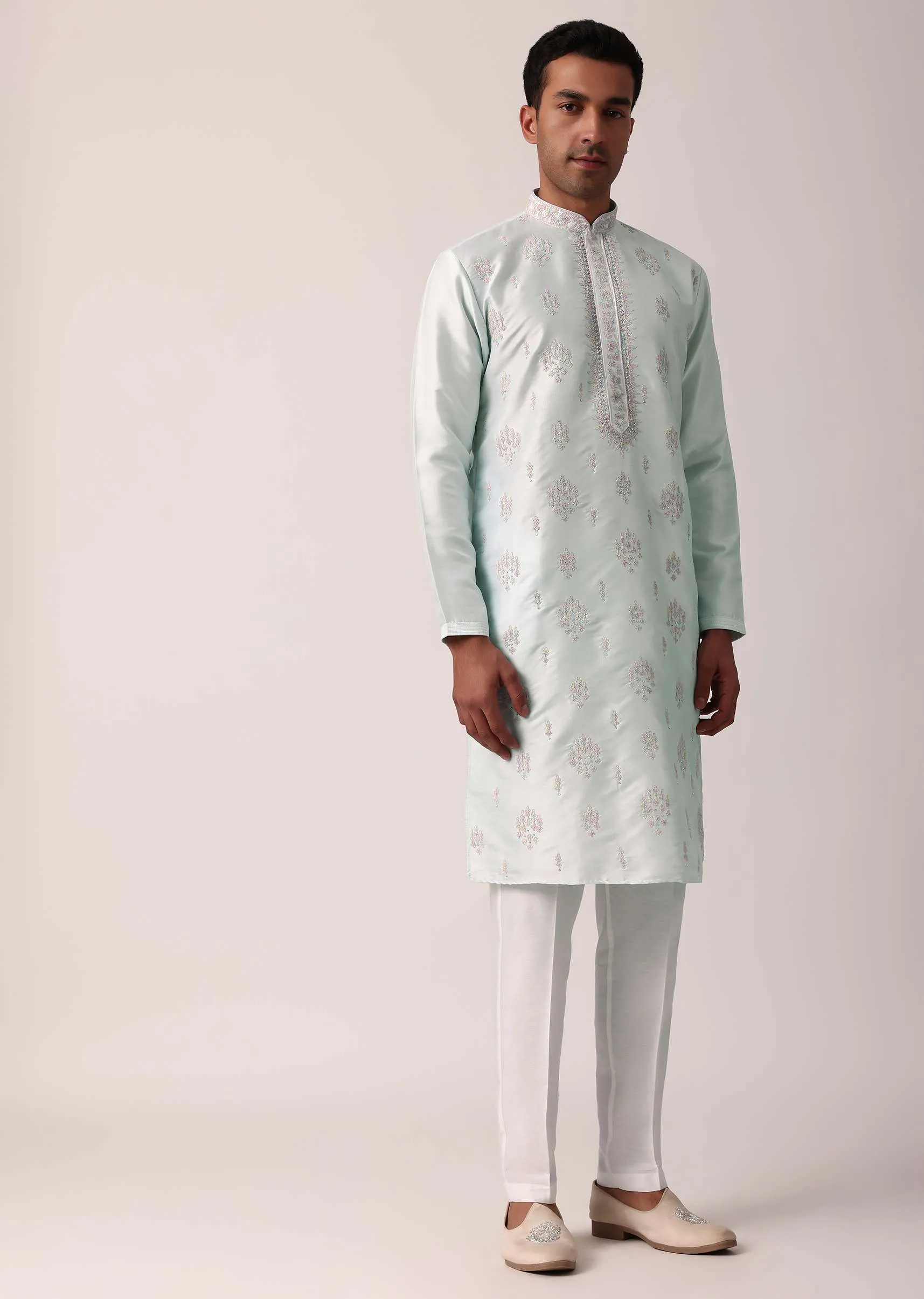 Majestic Blue Silk Kurta Set For Men