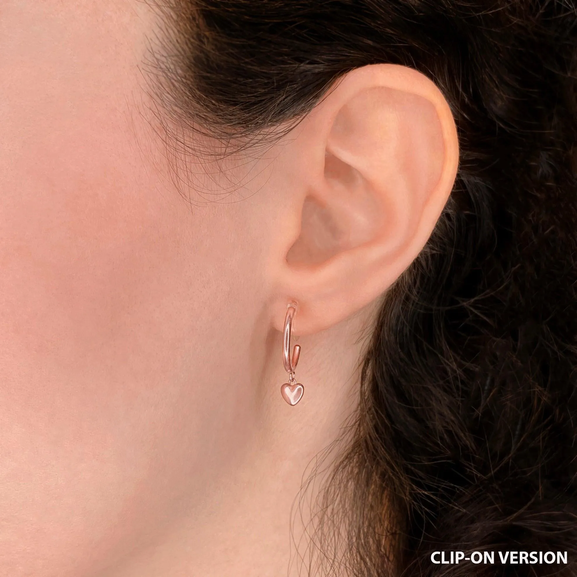 MINI HEART HUGGIE HOOP CLIP-ON EARRINGS IN ROSE GOLD