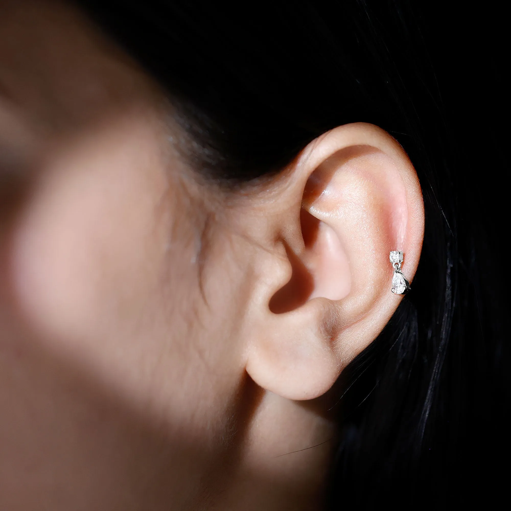 Moissanite Teardrop Earring for Helix Piercing