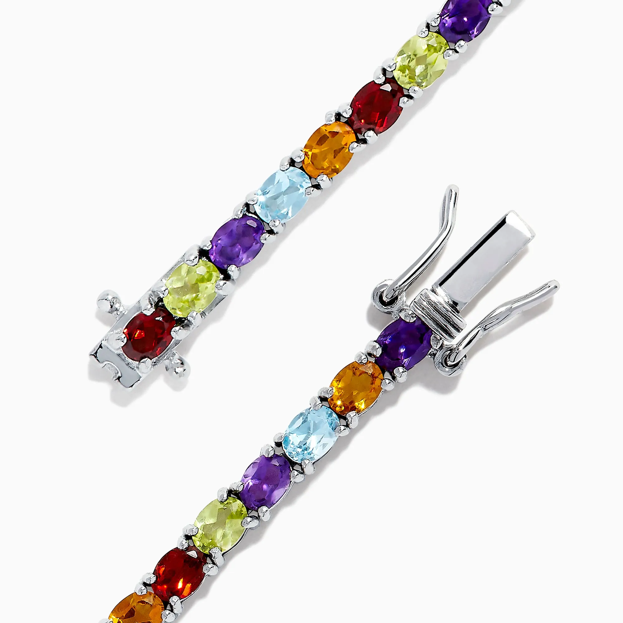 Mosaic Sterling Silver Multi Gemstone Tennis Bracelet, 9.10 TCW