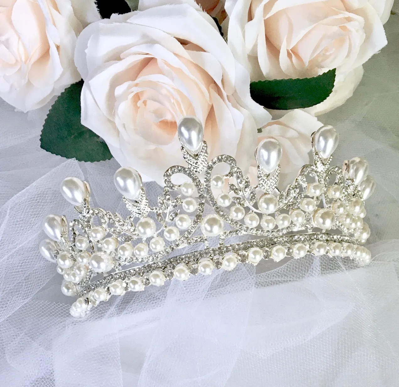 "Maddison" - Pearl Bridal Tiara - Available in Silver and Gold