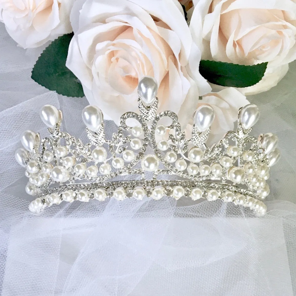 "Maddison" - Pearl Bridal Tiara - Available in Silver and Gold