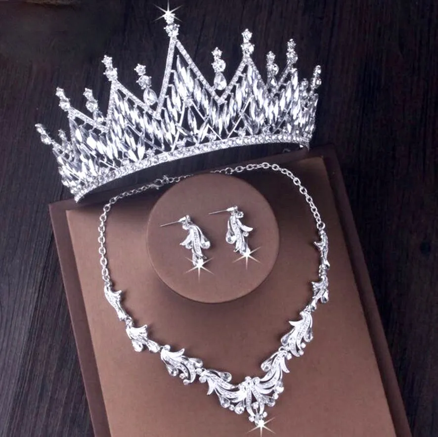 "Taline" - Silver Cubic Zirconia 3-Piece Bridal Jewelry Set With Tiara