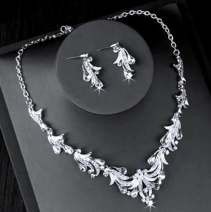"Taline" - Silver Cubic Zirconia 3-Piece Bridal Jewelry Set With Tiara