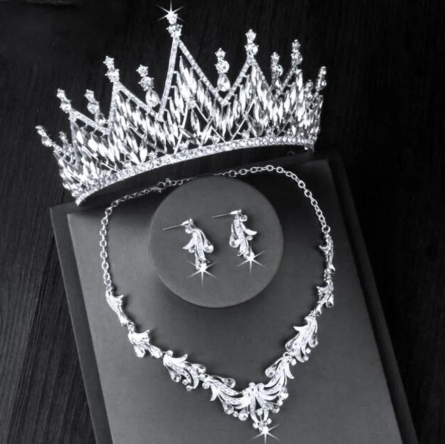 "Taline" - Silver Cubic Zirconia 3-Piece Bridal Jewelry Set With Tiara