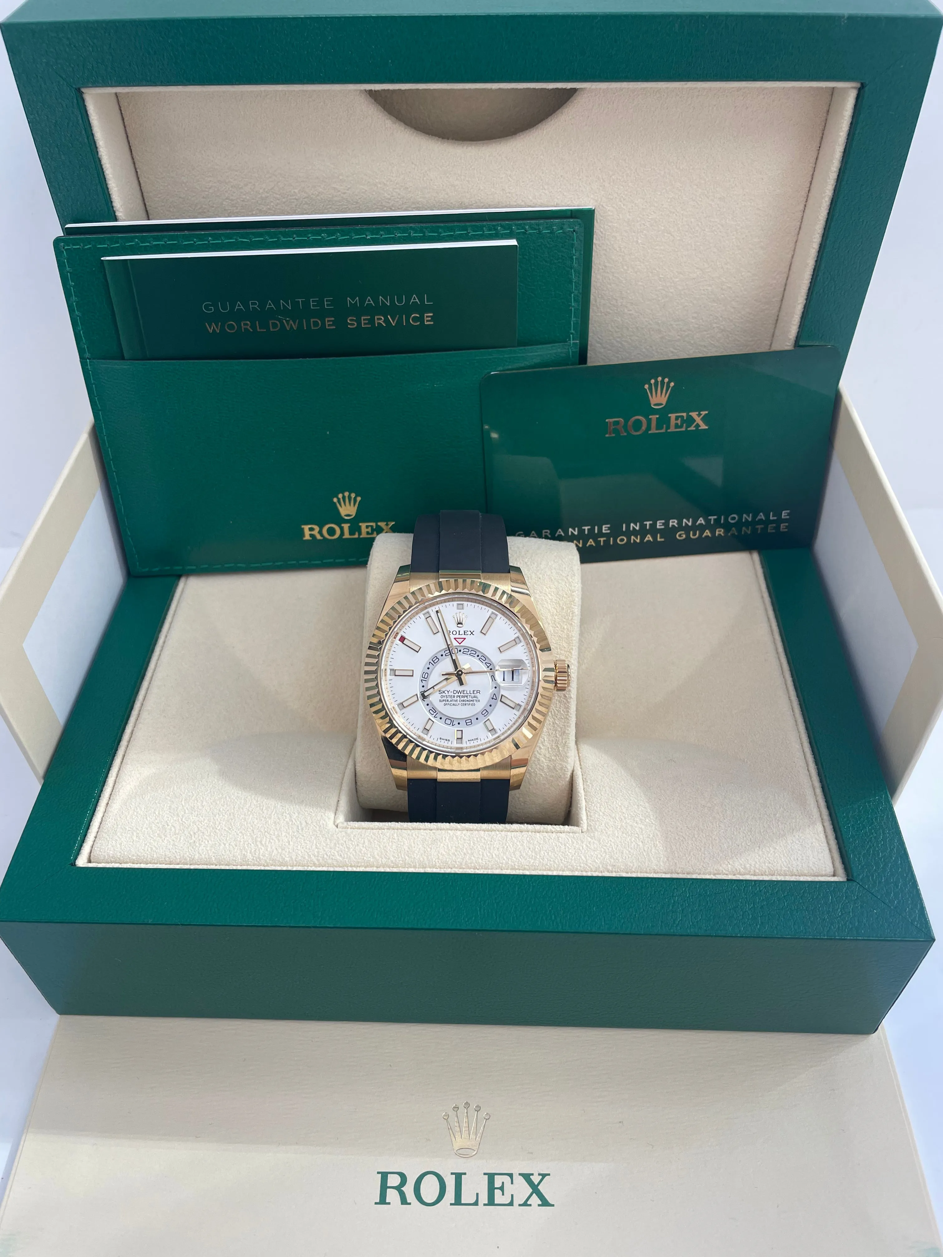 Rolex Yellow Gold Sky-Dweller Watch - White Index Dial - Oysterflex Bracelet  (Ref# 326238)